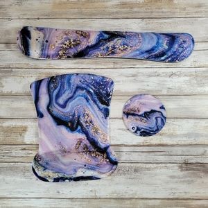 Three Piece Keyboard Wrist Rest Mouse Pad and Coaster Set Galaxy Print